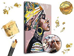 Obrazy - Maľovanie podľa čísel PREMIUM GOLD – Žena s turbanom - 13943258_