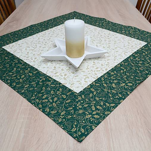 Úžitkový textil - IZABELA - zlaté cezmíny na zelenej a smotanovej - štvorec 65x65 - 13948841_