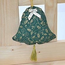 Úžitkový textil - IZABELA - zlaté cezmíny na zelenej a smotanovej - vianočný zvonček 13x13 - 13948133_