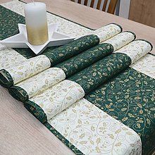 Úžitkový textil - IZABELA 2 - zlaté cezmíny na zelenej a smotanovej - behúň - 13948867_