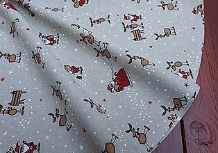 Úžitkový textil - Okrúhly Vianočný obrus Santa a sobíky na režnej - 13955388_