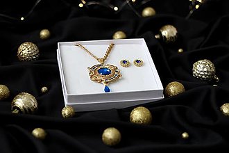 Sady šperkov - Darčekový set šujtášových šperkov - náhrdelník a náušnice (Modrý krištáľ) - 13952522_