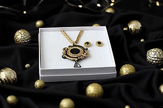 Sady šperkov - Darčekový set šujtášových šperkov - náhrdelník a náušnice (Čierny krištáľ) - 13952567_