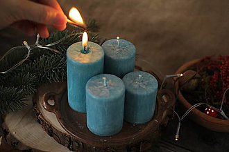 Svietidlá a sviečky - Mrazivé adventné sviečky (tyrkysové) - 13952266_