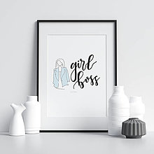 Grafika - Print "girl boss" (Modrá) - 13954477_