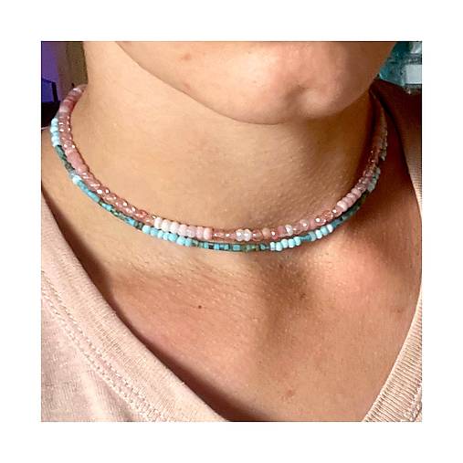 Luxury Tyrkenite & Blue Opal Steel Choker Necklace / Bracelet / Náhrdelník alebo dvojitý náramok opál, tyrkenit