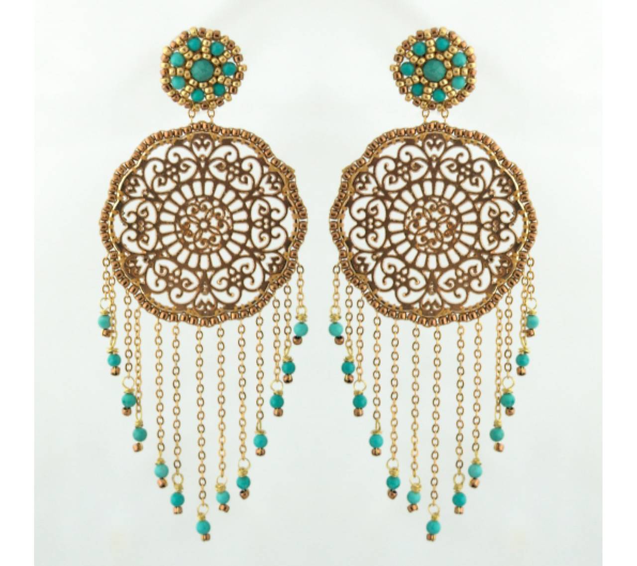 Filigránové náušnice s Tibetským tyrkysom (chirurgická oceľ)