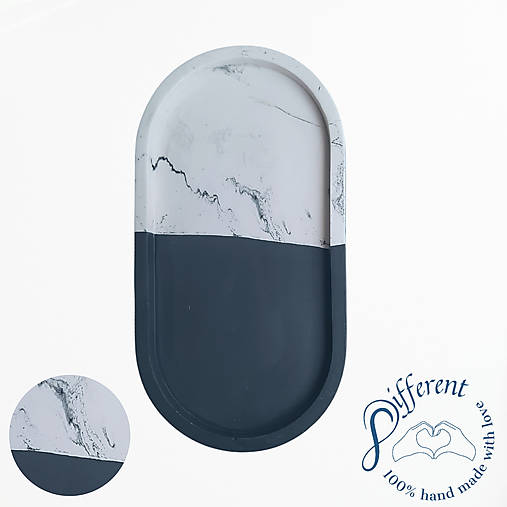 Nádoby - Oválna tácka - BLACK MARBLE (jesmonite) - 13957490_