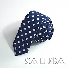 Pánske doplnky - Pánska slim kravata - bodkovaná - modrá - tmavomodrá na guľky - 13962036_