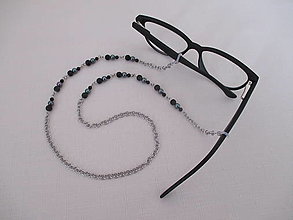 Iné šperky - Retiazka na okuliare - minerály - onyx, perleť čierna, achát čierny - chir. oceľ - 13961084_