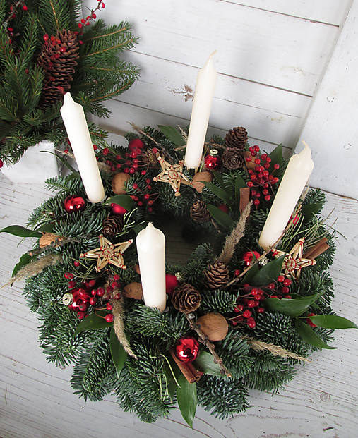  - Vianočný veniec tradičný (adventný úzke sviečky) - 13962995_