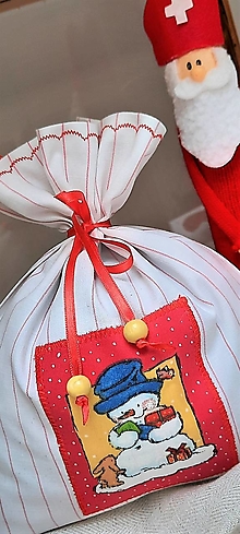 Úžitkový textil - Mikulášske / Vianočné darčekové vrecko_ detstvo s nádychom nostalgie (snehuliak) - 13963281_