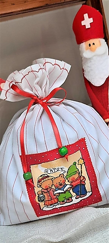 Úžitkový textil - Mikulášske / Vianočné darčekové vrecko_ detstvo s nádychom nostalgie (mackovia koledníci) - 13963286_