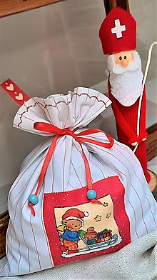 Úžitkový textil - Mikulášske / Vianočné darčekové vrecko_ detstvo s nádychom nostalgie (macko so sánkami) - 13963303_