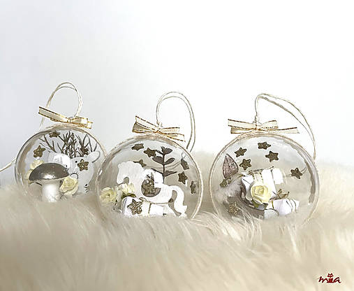 Dekorácie - 3D Vianočné ozdoby v kombinácii biela, zlatá a champagne - 13960314_