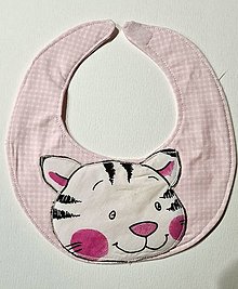 Detské doplnky - Podbradník detský 1 ružovo sivý varianty (Ružový s mačkou) - 13963987_