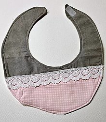 Detské doplnky - Podbradník detský 1 ružovo sivý varianty (Ružovo šedý s  krajkou) - 13963999_