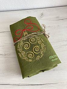 Úžitkový textil - Ľanové utierky  (1ks khaki zelená s Vianočnou vyšivkou) - 13962210_