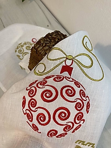 Úžitkový textil - Ľanové utierky  (1ks biela s Vianočnou vyšivkou) - 13962216_
