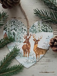 Dekorácie - Vianočná dekorácia jelenčeky v zasneženej krajine - 13960091_