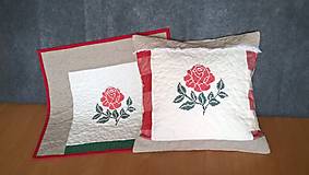 Úžitkový textil - Vyšitá ruža - vankúš,dečka - sada - 13966861_
