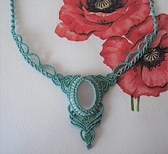 Náhrdelníky - Makramé náhrdelník, zelený tyrkysový - 13965239_