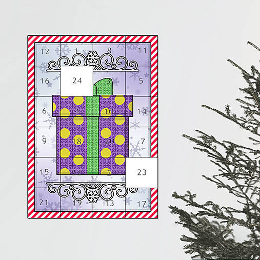 Dekorácie - Netradičný adventný kalendár cartoon ornamental (vianočný darček bodkovaný) - 13965721_