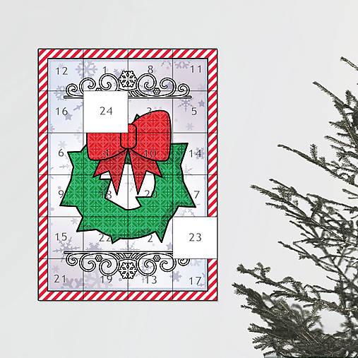 Netradičný adventný kalendár cartoon ornamental (vianočný veniec-)