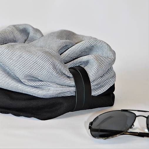 Pánske doplnky - Exkluzívny obojstranný ľanový nákrčník s koženým remienkom - 13971821_