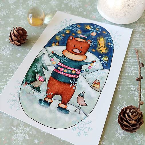  - Vianočný medvedík - pohľadnica - 13972958_
