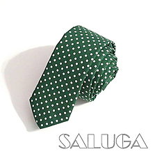 Pánske doplnky - Pánska slim kravata - bodkovaná - zelená - poľovnícka - vojenská - 13971102_