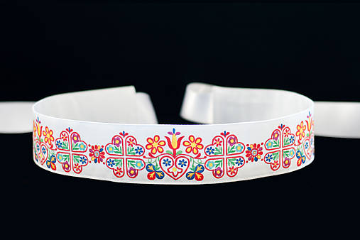 Opasky - Folk opasok Čataj (Biely šírky 5,5 cm  (opakujúci sa vzor)) - 13973538_