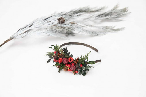  - Kvetinová čelenka "vianočný les" - jemnejšia verzia - 13970625_