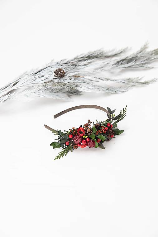 Kvetinová čelenka "vianočný les" - jemnejšia verzia