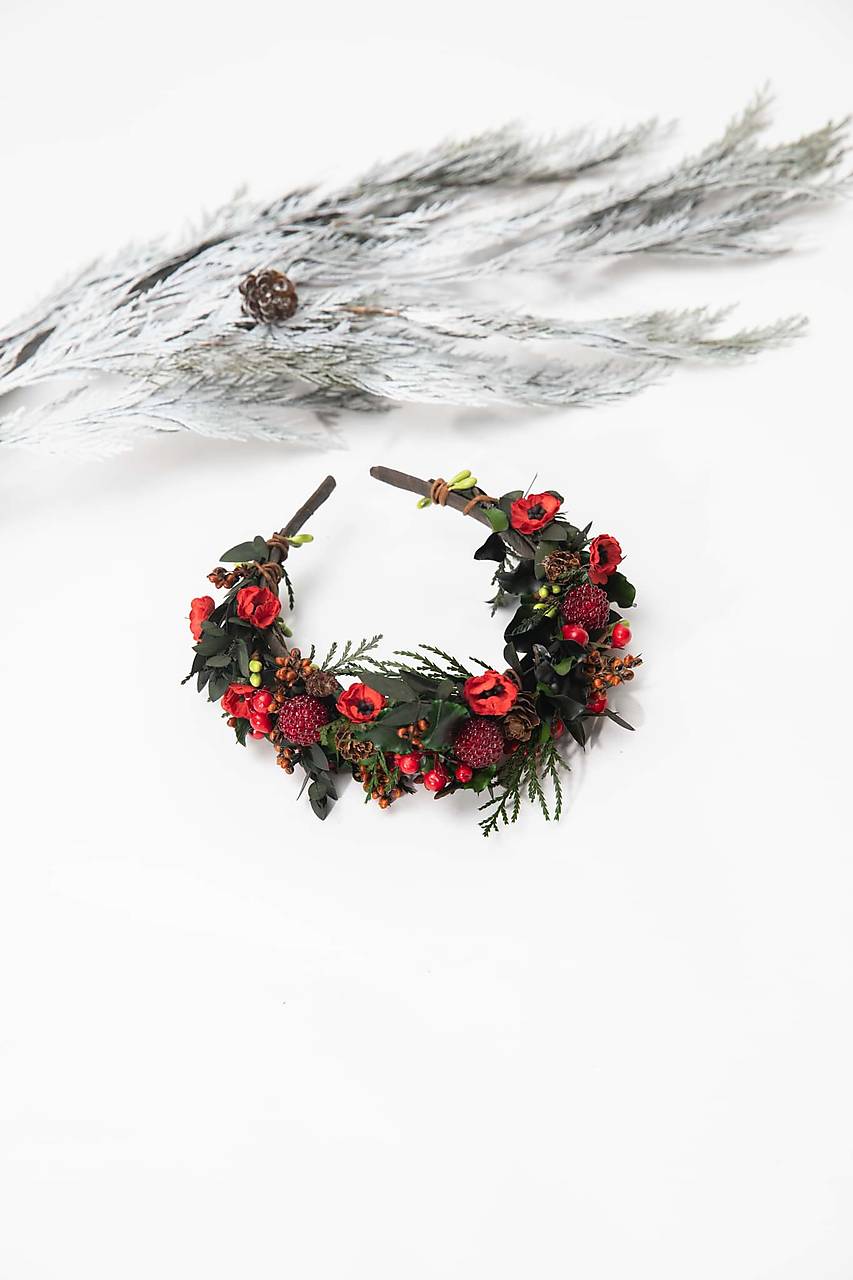 Kvetinová čelenka "vianočný les"