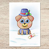 Kresby - Roztomilé zverky v snehu ilustrácia - psík (digital) - 13971980_