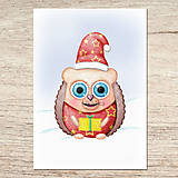 Kresby - Roztomilé zverky v snehu ilustrácia - ježko (digital) - 13971984_