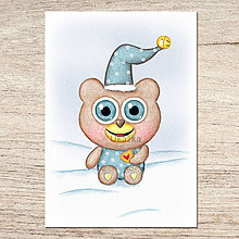 Kresby - Roztomilé zverky v snehu ilustrácia - medvedík (digital) - 13971990_
