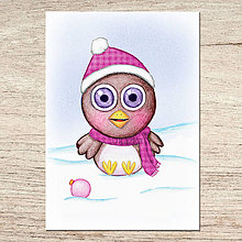 Kresby - Roztomilé zverky v snehu ilustrácia - vtáčik - 13972045_