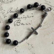 Náramky - Steel Men Black Onyx Rosary Bracelet / Pánsky ruženec na ruku alebo do auta s ónyxom - oceľ - 13975062_