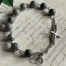Náramky - Steel Men Grey Jasper Rosary Bracelet / Pánsky ruženec na ruku alebo do auta so sivým jaspisom - oceľ - 13975088_