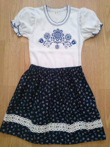 Detské súpravy - Folkový set (dĺžka sukne 30 cm+modré tričko) - 13974130_