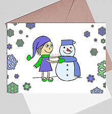 Papiernictvo - Vianočný pajác - vianočná pohľadnica simple (stavanie snehuliaka) - 13974790_