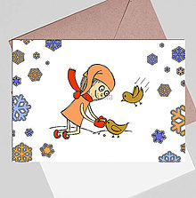 Papiernictvo - Vianočný pajác - vianočná pohľadnica simple (kŕmenie vtáčikov) - 13974791_