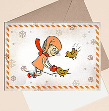 Papiernictvo - Vianočný pajác - vianočná pohľadnica (vintage) (kŕmenie vtáčikov) - 13974806_