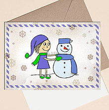 Papiernictvo - Vianočný pajác - vianočná pohľadnica (vintage) (stavanie snehuliaka) - 13974807_