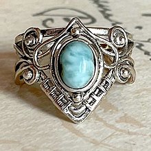 Prstene - Elvian Mystic Larimar Vintage Ring / Elfský mystický prsteň s larimarom - 13982095_