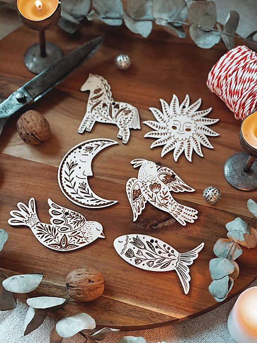 Dekorácie - Sada drevených ozdôb - Folk rozprávka 3 - 13980148_