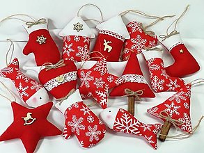 Dekorácie - Set vianočných ozdôb,červená s bielou - 13979928_