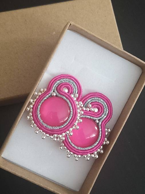 Rosa scuro handmade soutache náušnice - autorské šperky LEKIDA